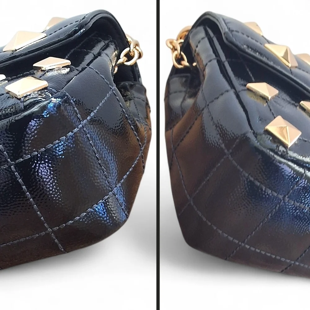 Michael Kors Whitney Studded Patent Leather Shoulder Bag Black Gold